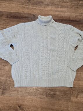 Tosani Canada Light Gray Cable Knit Turtleneck Sweater Large Cotton Blend